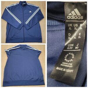 Adidas Track Jacket Mens XL Blue Striped Full Zip Pockets Three Stripe Logo